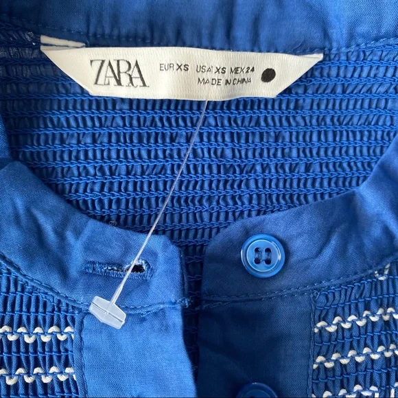 💙 ZARA BOHO BLUE WHITE FLORAL EMBROIDERED LONG SLEEVE CROPPED BLOUSE! - Picture 9 of 14